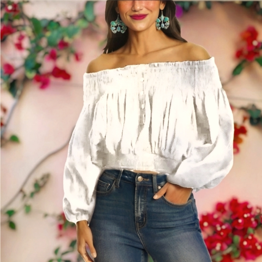 Newbury Kustom white cropped off the shoulder blouse